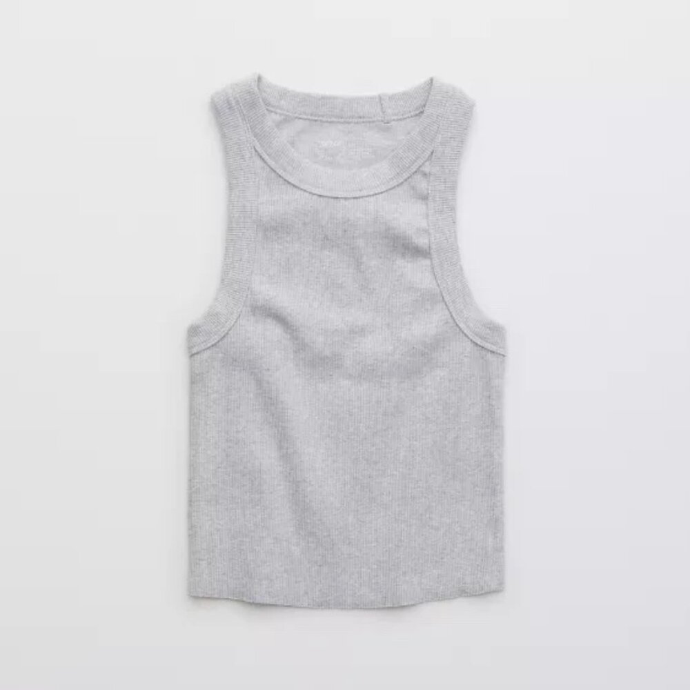 Aerie AE Free Spirit Ribbed Top XS Medium Heather Gray